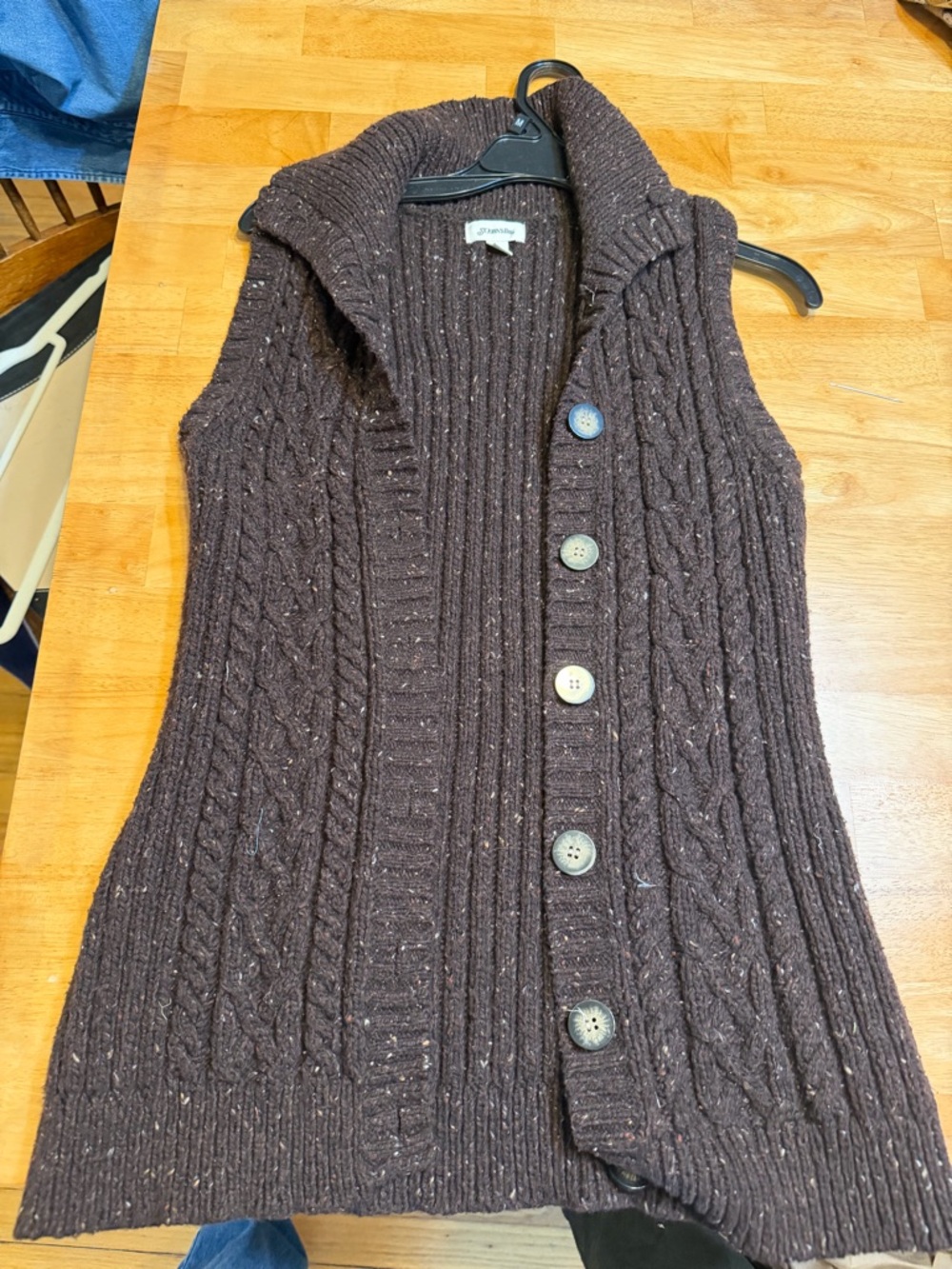St. John's Bay Brown Cable-Knit Sleeveless Cardigan Vest